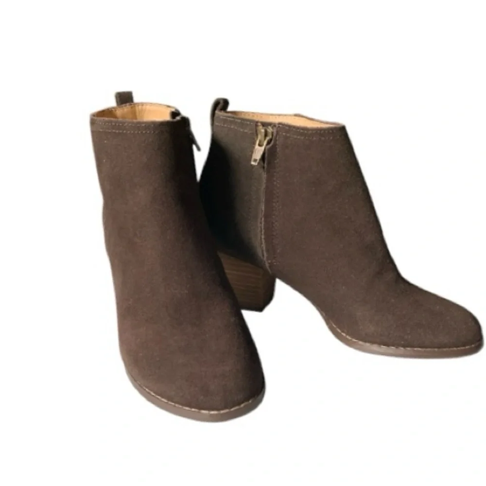 BOHO LANDSEND Women Suede Harris Ankle Boots, Side Zip, 2.5” Stacked Heel